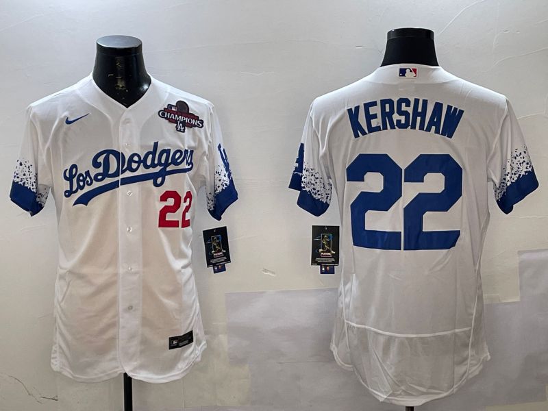 Men Los Angeles Dodgers #22 Kershaw White City Edition Elite Nike 2025 MLB Jersey style 4